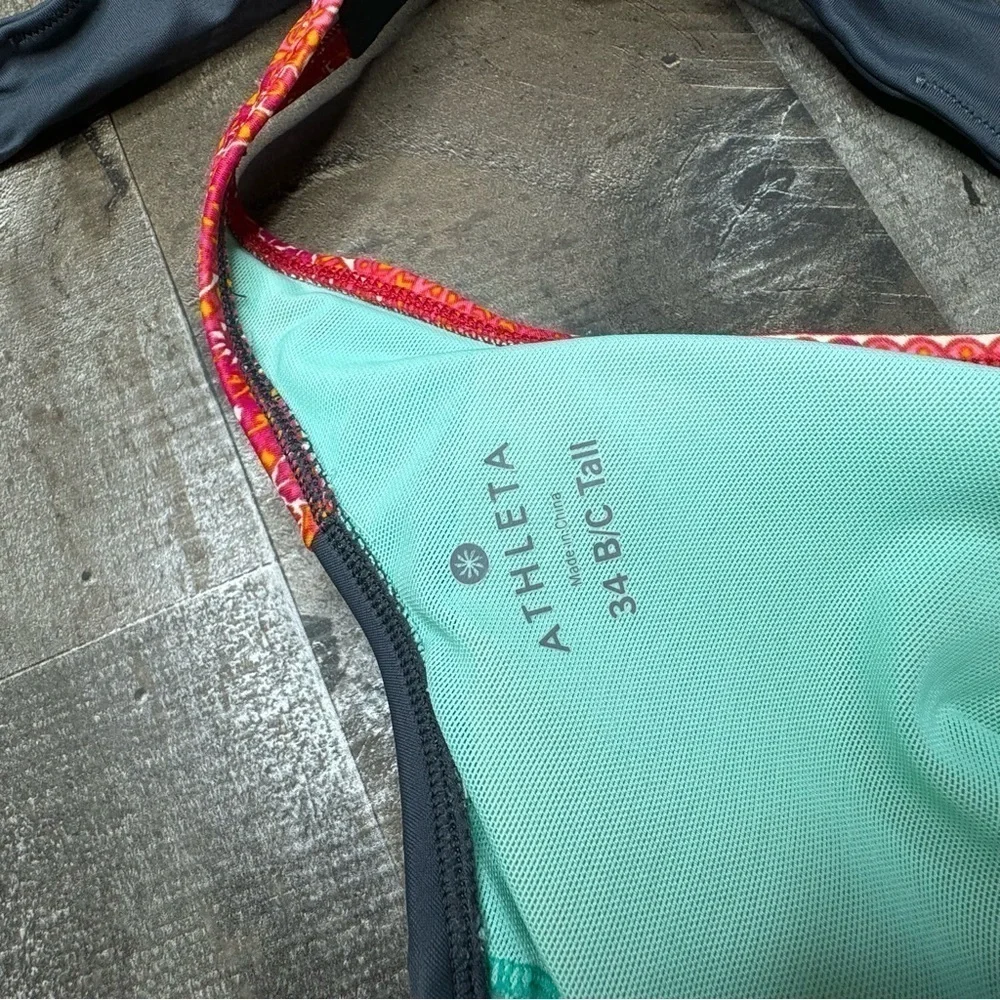 Athleta Ventana Boho Paisley Tiki Halter Bra TopTankini 34B/C Tall